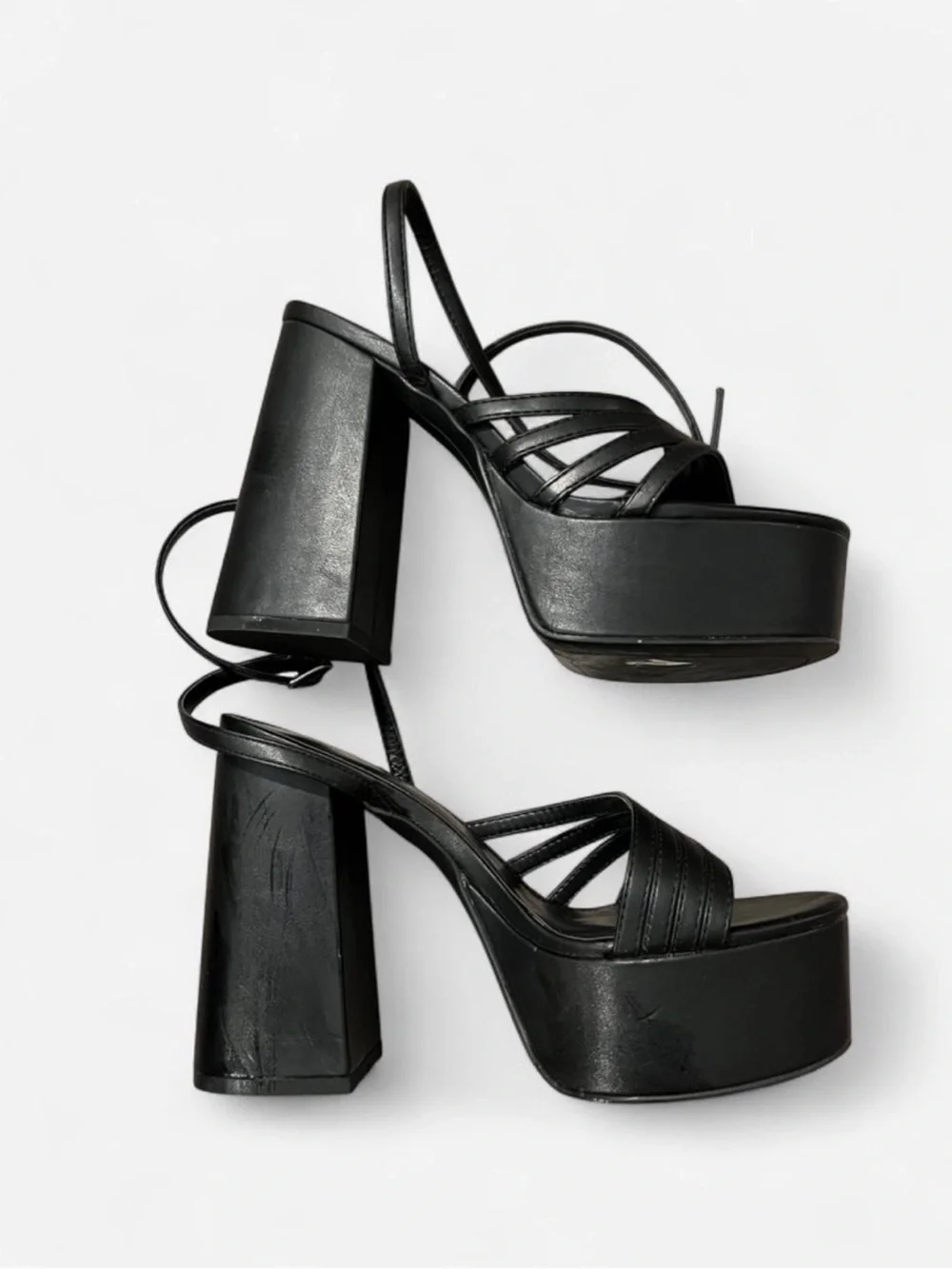 Madden Girl Black Strappy Platform Block Chunky Heels